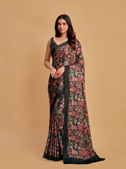 Digital Printed Satin Saree with Unstiched Blouse.