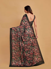 Digital Printed Satin Saree with Unstiched Blouse.