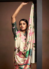 Digital Printed Satin Saree with Unstiched Blouse.