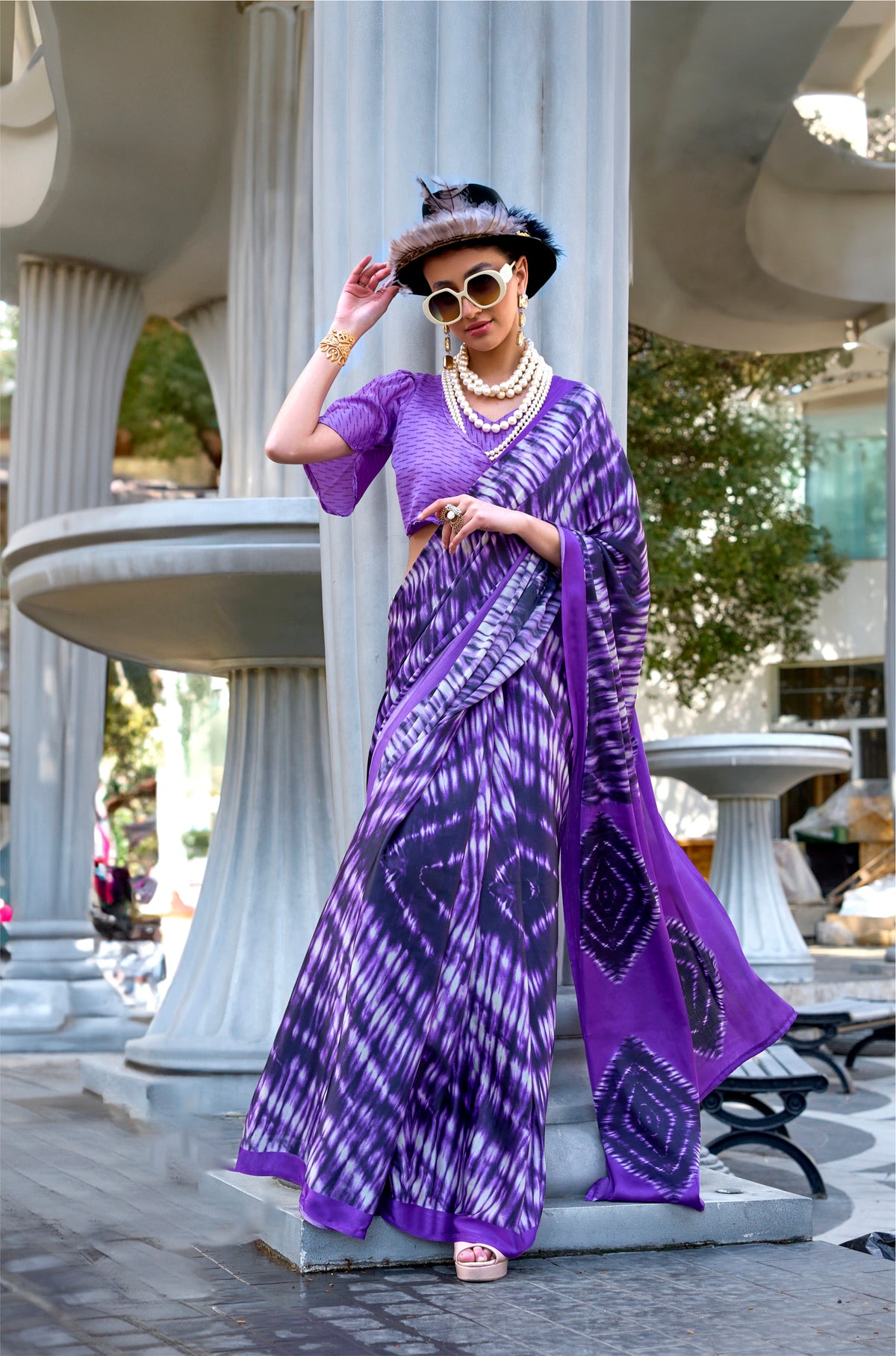 Digital Printed Satin Saree with Unstiched Blouse