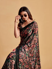 Digital Printed Satin Saree with Unstiched Blouse.