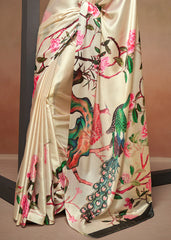 Digital Printed Satin Saree with Unstiched Blouse.