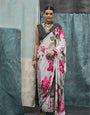 Digital Printed Satin Saree with Unstiched Blouse.