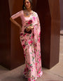 Digital Printed Satin Saree with Unstiched Blouse.