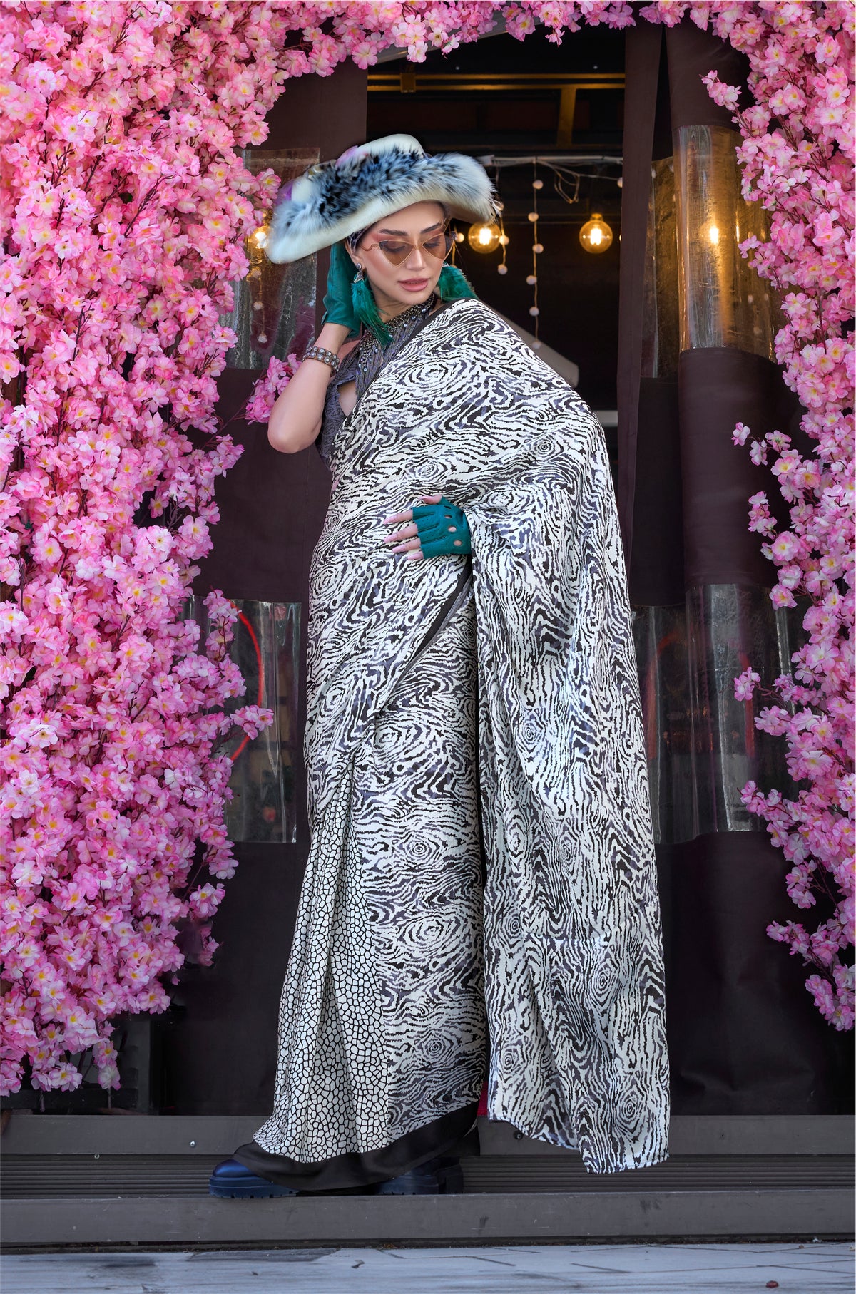 Digital Printed Satin Saree with Unstiched Blouse