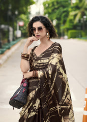 Digital Printed Satin Saree with Unstiched Blouse.