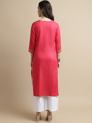 Pink Embroidered Neck Kurta.