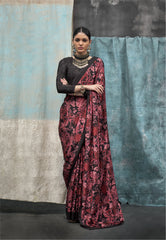 Digital Printed Satin Saree with Unstiched Blouse.