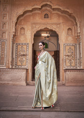 Pure Satin Saree with Zari Weaving Border and Unstitched Blouse Piece.