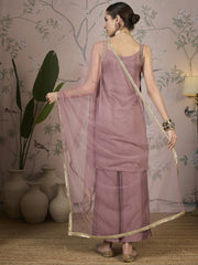 Dusty Pink Silk Kurta, Pant and Net Dupatta.