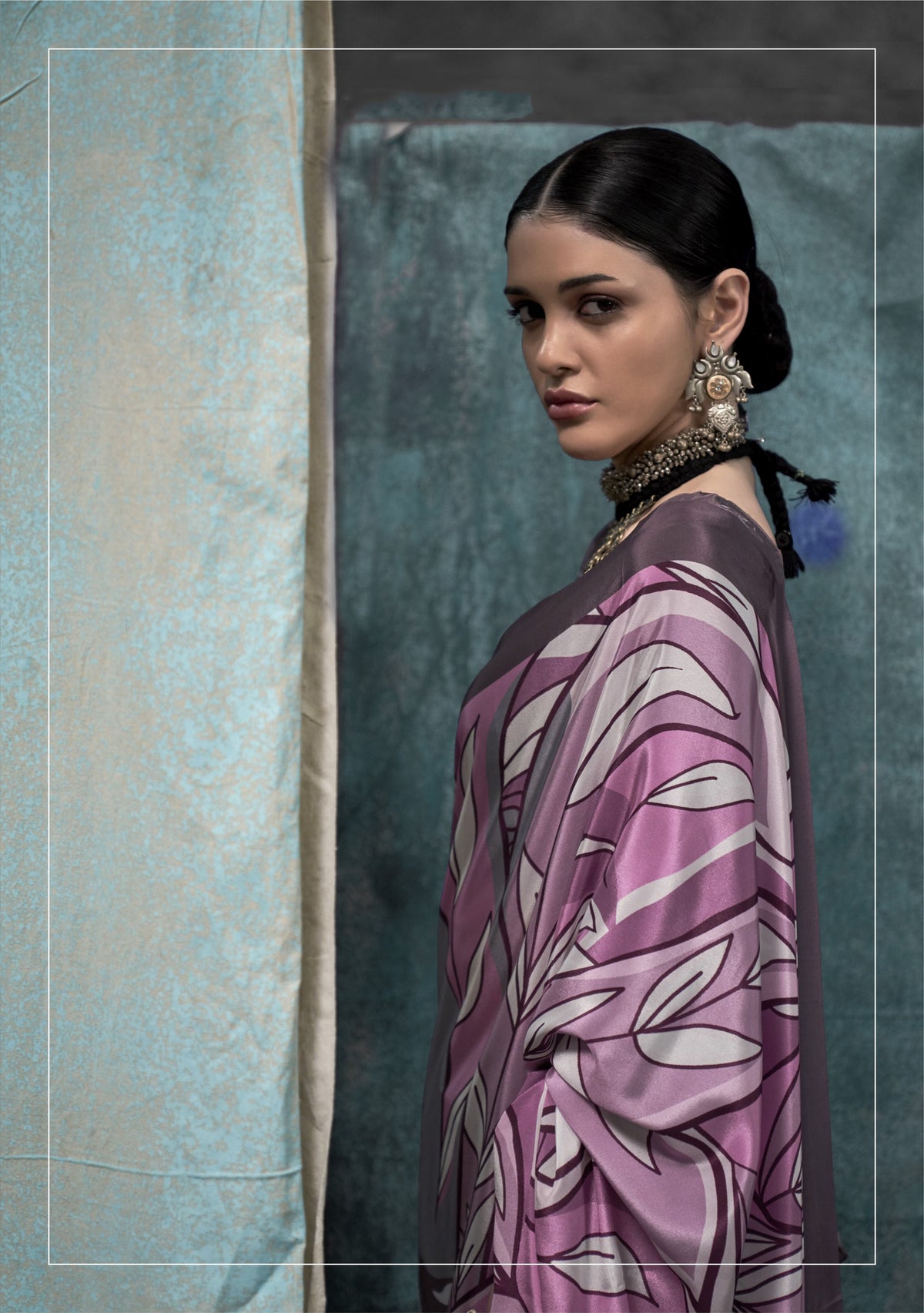 Digital Printed Satin Saree with Unstiched Blouse