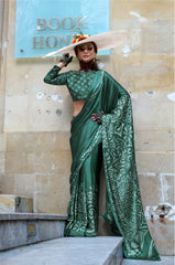 Digital Printed Satin Saree with Unstiched Blouse.