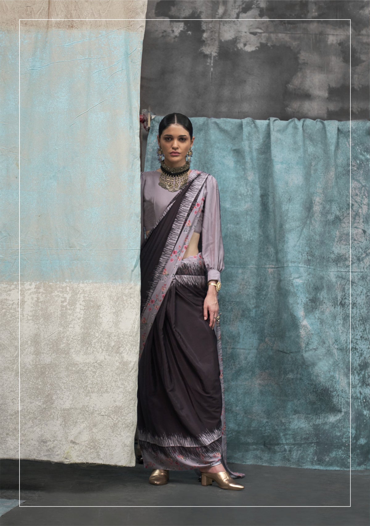 Digital Printed Satin Saree with Unstiched Blouse