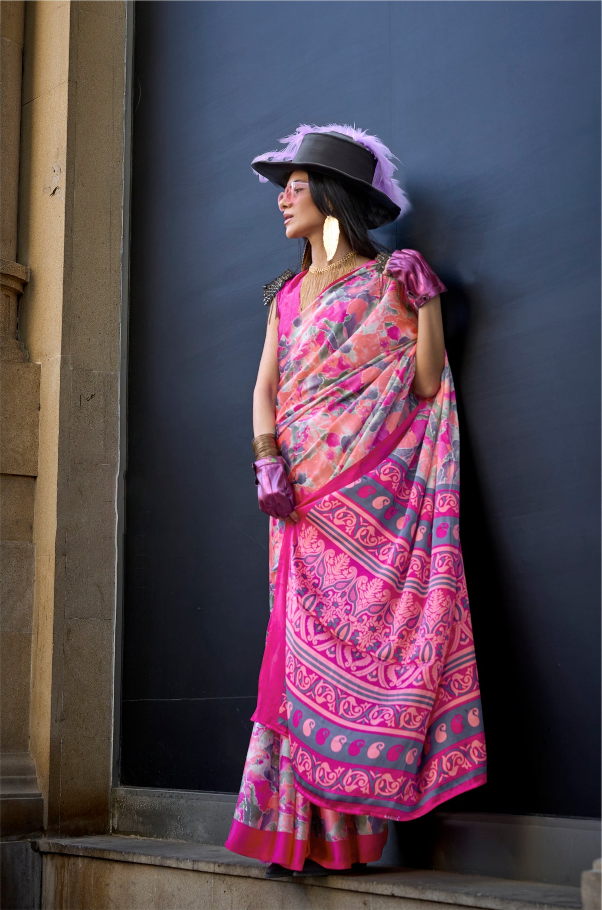 Digital Printed Satin Saree with Unstiched Blouse