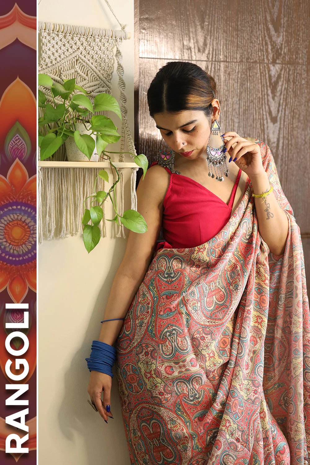 Digital Printed Satin Saree with Unstiched Blouse