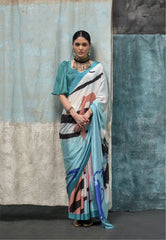 Digital Printed Satin Saree with Unstiched Blouse.