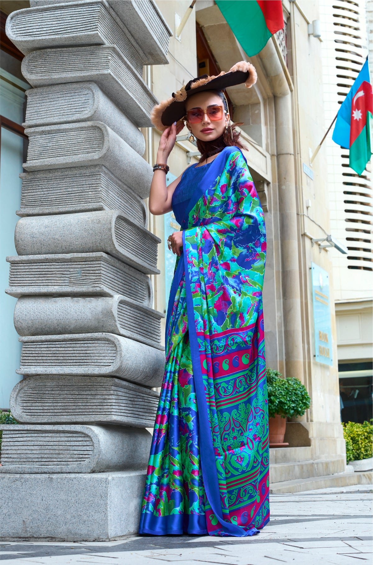 Digital Printed Satin Saree with Unstiched Blouse