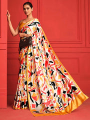 Digital Printed Satin Saree with Unstiched Blouse.