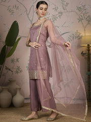 Dusty Pink Silk Kurta, Pant and Net Dupatta.