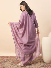 Dusty Mauve Silk Blend Embroidered Kurta Set with Dupatta for Women | Elegant Festive & Ethnic Wear