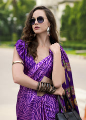 Digital Printed Satin Saree with Unstiched Blouse.