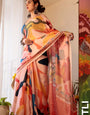 Digital Printed Satin Saree with Unstiched Blouse.