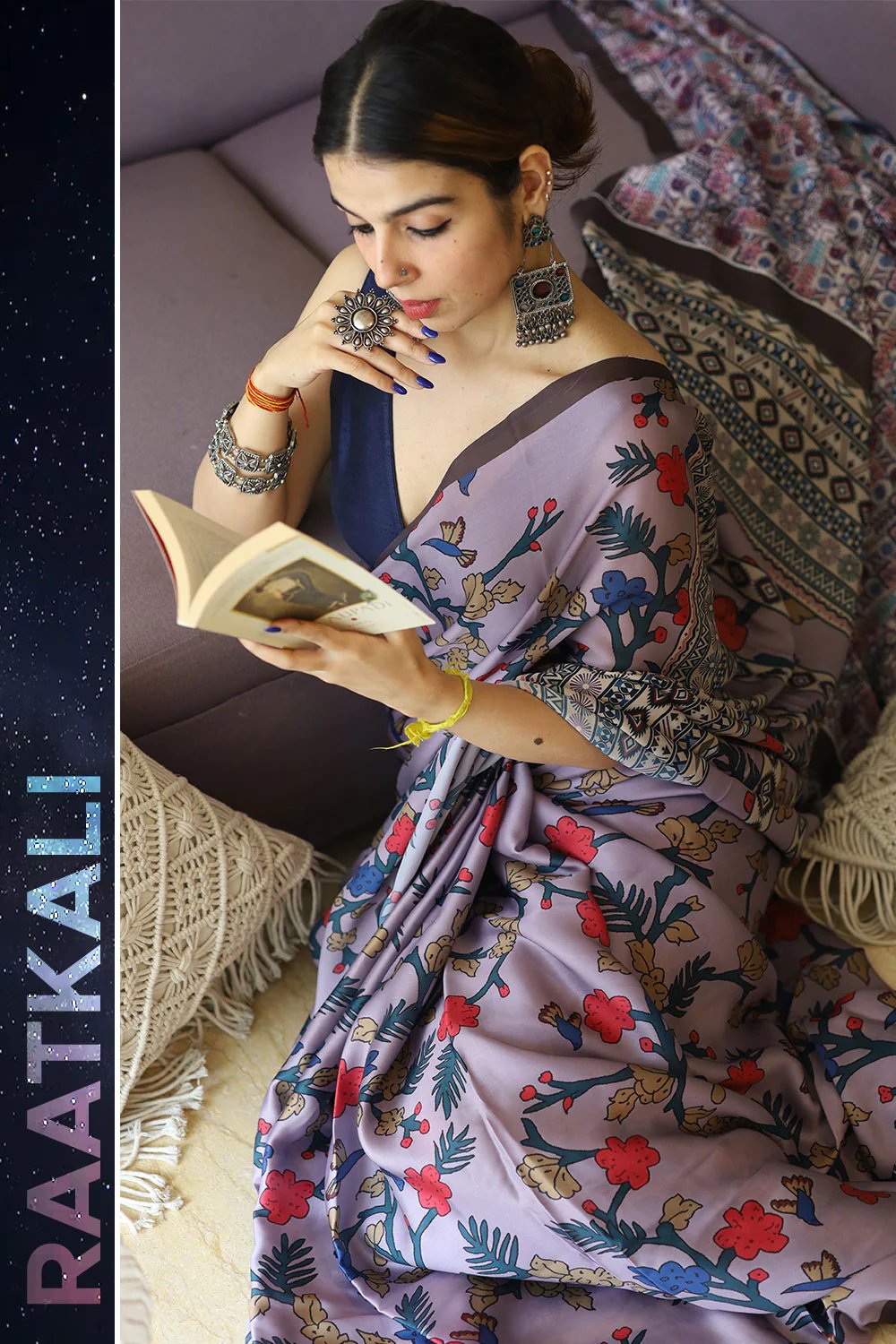 Digital Printed Satin Saree with Unstiched Blouse