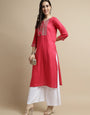 Pink Embroidered Neck Kurta.