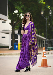 Digital Printed Satin Saree with Unstiched Blouse.