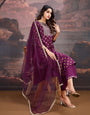 Magenta Silk Blend Kurta with Pants & Net Dupatta