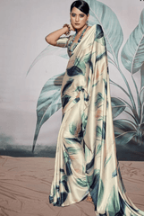 Digital Printed Satin Saree with Unstiched Blouse.