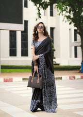 Digital Printed Satin Saree with Unstiched Blouse.