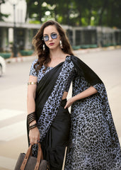 Digital Printed Satin Saree with Unstiched Blouse.