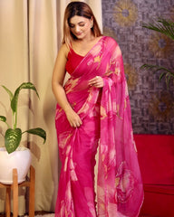 Tebby Organza Floral Printed Handwork Saree.