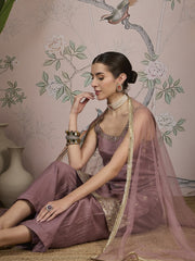 Dusty Pink Silk Kurta, Pant and Net Dupatta.
