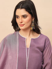 Dusty Mauve Silk Blend Embroidered Kurta Set with Dupatta for Women | Elegant Festive & Ethnic Wear