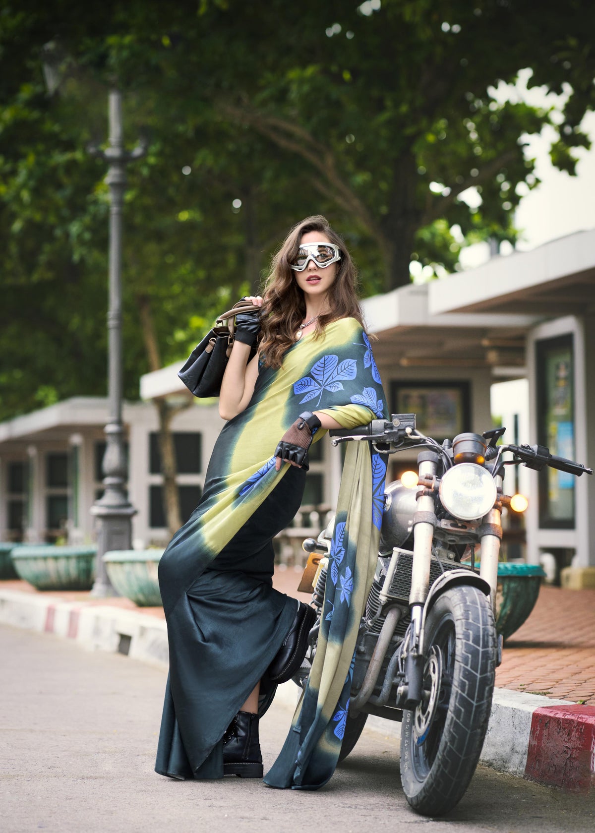 Digital Printed Satin Saree with Unstiched Blouse