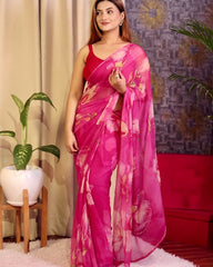 Tebby Organza Floral Printed Handwork Saree.