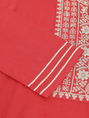 Pink Embroidered Neck Kurta.