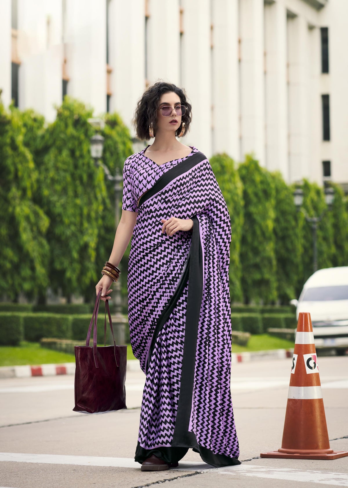 Digital Printed Satin Saree with Unstiched Blouse