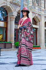 Digital Printed Satin Saree with Unstiched Blouse.