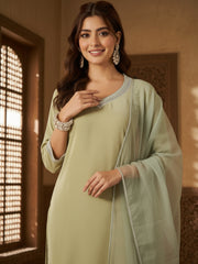 Velvet Straight-Cut Kurta, Pant with Dupatta