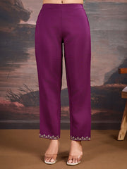 Magenta Silk Blend Kurta with Pants & Net Dupatta