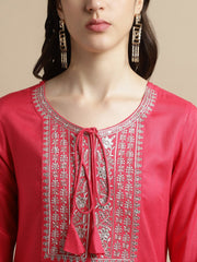 Pink Embroidered Neck Kurta.