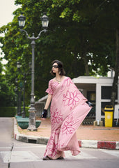 Digital Printed Satin Saree with Unstiched Blouse.