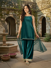 Rama Green Velvet Kurta, Pant and Dupatta Set