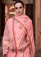 Pure Satin Saree with Zari Weaving Border and Unstitched Blouse Piece.