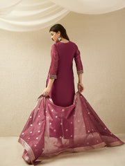 Dusky Pink Embroidered Kurta Set with Dupatta for Women