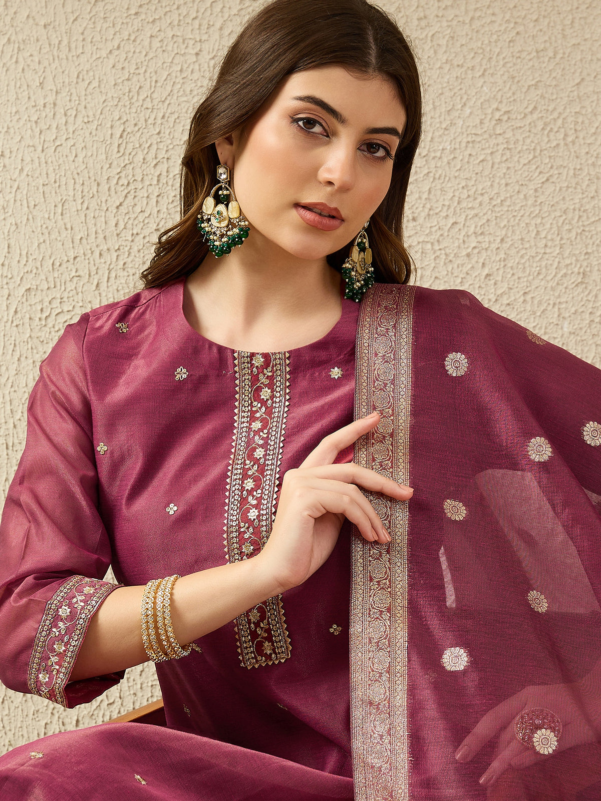 Dusky Pink Embroidered Kurta Set with Dupatta for Women