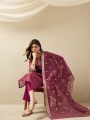 Dusky Pink Embroidered Kurta Set with Dupatta for Women